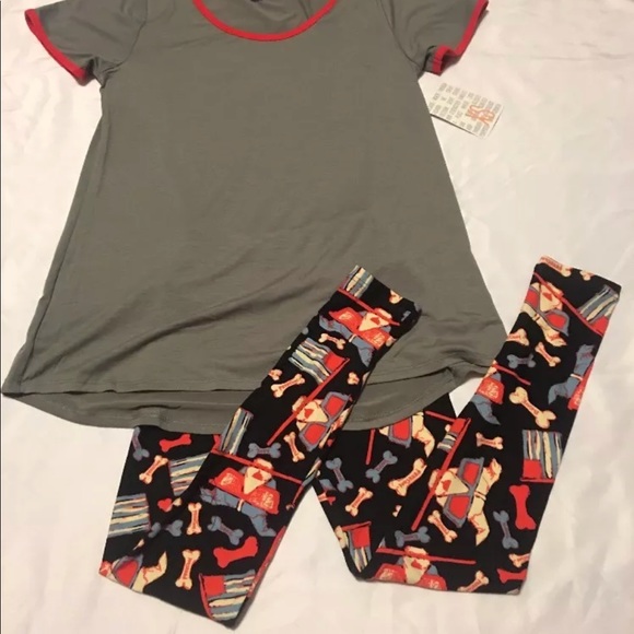 Lularoe Outfit Classic T & Leggings dogs NWT Gray - Picture 8 of 8